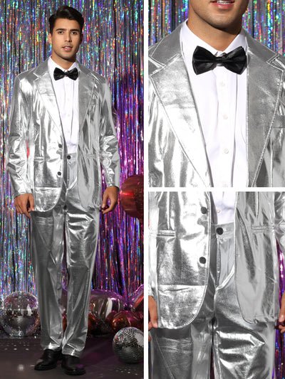 Metallic Blazer Sets for Men's Two Pieces Tuxedo Party Shiny Suit Jacket and Pants