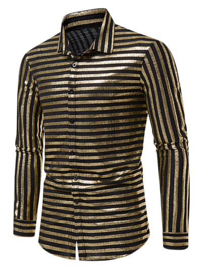 Striped Metallic Shirts for Men's Slim Fit Long Sleeves Prom Party Shirt