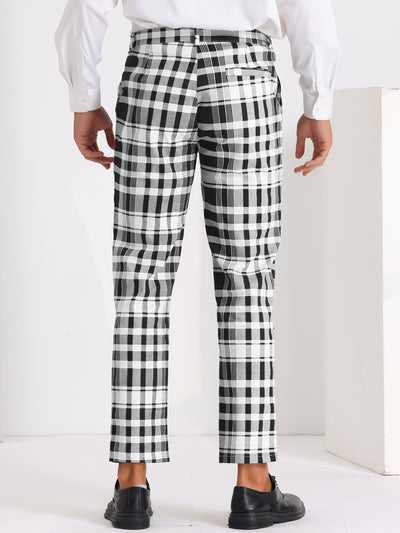 Plaid Dress Pants for Men's Slim Fit Flat Front Stretch Tapered Checked Trousers