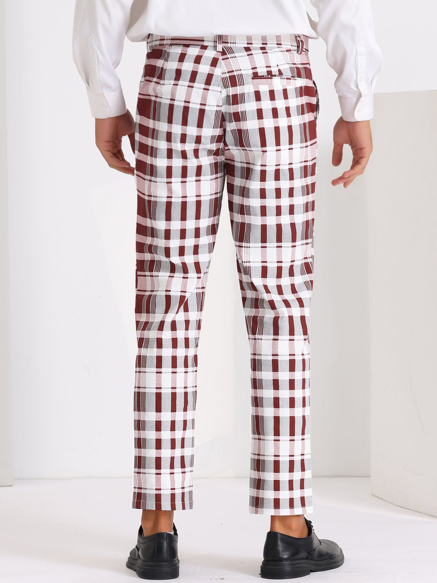 Bublédon Plaid Dress Pants for Men's Slim Fit Flat Front Stretch Tapered Checked Trousers