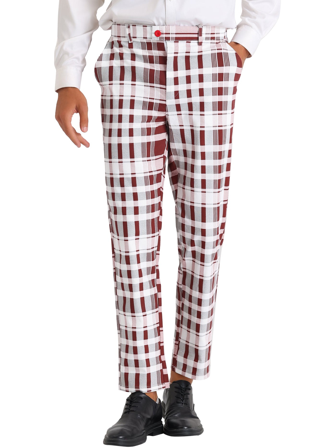Bublédon Plaid Dress Pants for Men's Slim Fit Flat Front Stretch Tapered Checked Trousers