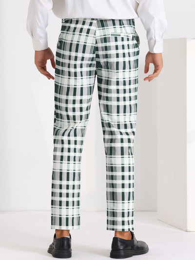 Plaid Dress Pants for Men's Slim Fit Flat Front Stretch Tapered Checked Trousers