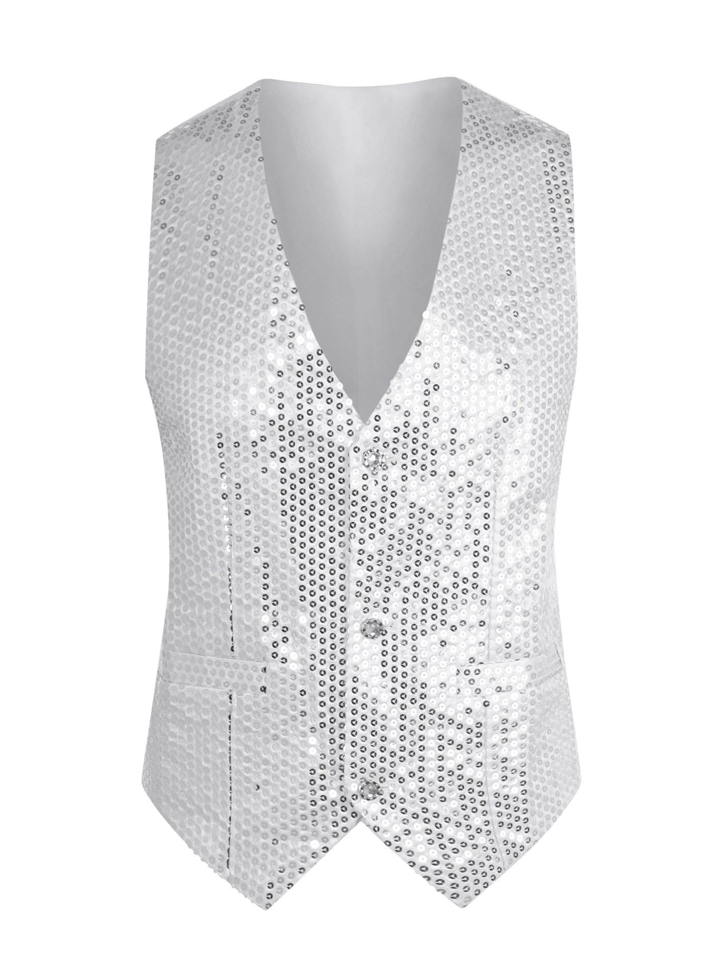 Bublédon Shiny Sequin Vest for Men's V-Neck Party Sleeveless Suit Waistcoat