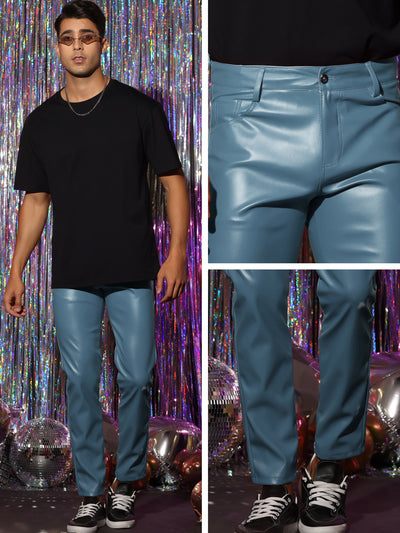 Faux Leather Pants for Men's Slim Fit Hip Hop Nightclub Disco Party Trousers