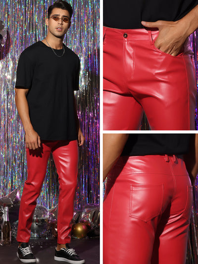 Faux Leather Pants for Men's Slim Fit Hip Hop Nightclub Disco Party Trousers