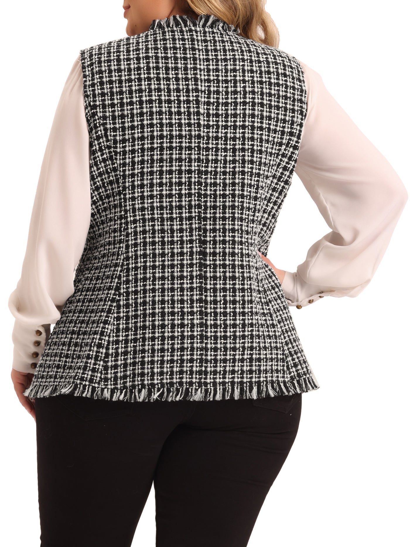 Bublédon Plus Size Vest for Women Plaid Button Open Front V Neck Sleeveless Blazer Jacket Outwear