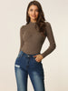 Knit Slim Fit High Neck Puff Shoulder Blouse