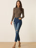 Knit Slim Fit High Neck Puff Shoulder Blouse