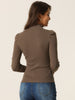 Knit Slim Fit High Neck Puff Shoulder Blouse