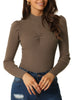 Knit Slim Fit High Neck Puff Shoulder Blouse