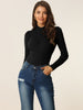 Knit Slim Fit High Neck Puff Shoulder Blouse