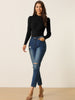 Knit Slim Fit High Neck Puff Shoulder Blouse