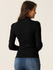Knit Slim Fit High Neck Puff Shoulder Blouse