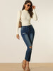 Knit Slim Fit High Neck Puff Shoulder Blouse
