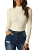 Knit Slim Fit High Neck Puff Shoulder Blouse