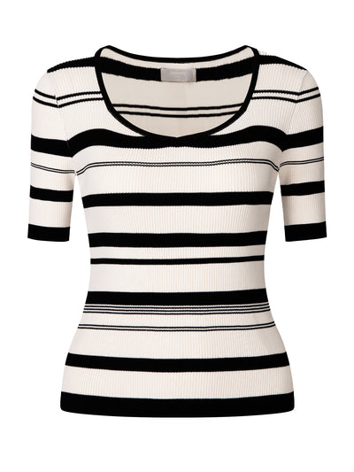Women's Striped Blouse Casual Short Sleeve Basic Knitted Tops