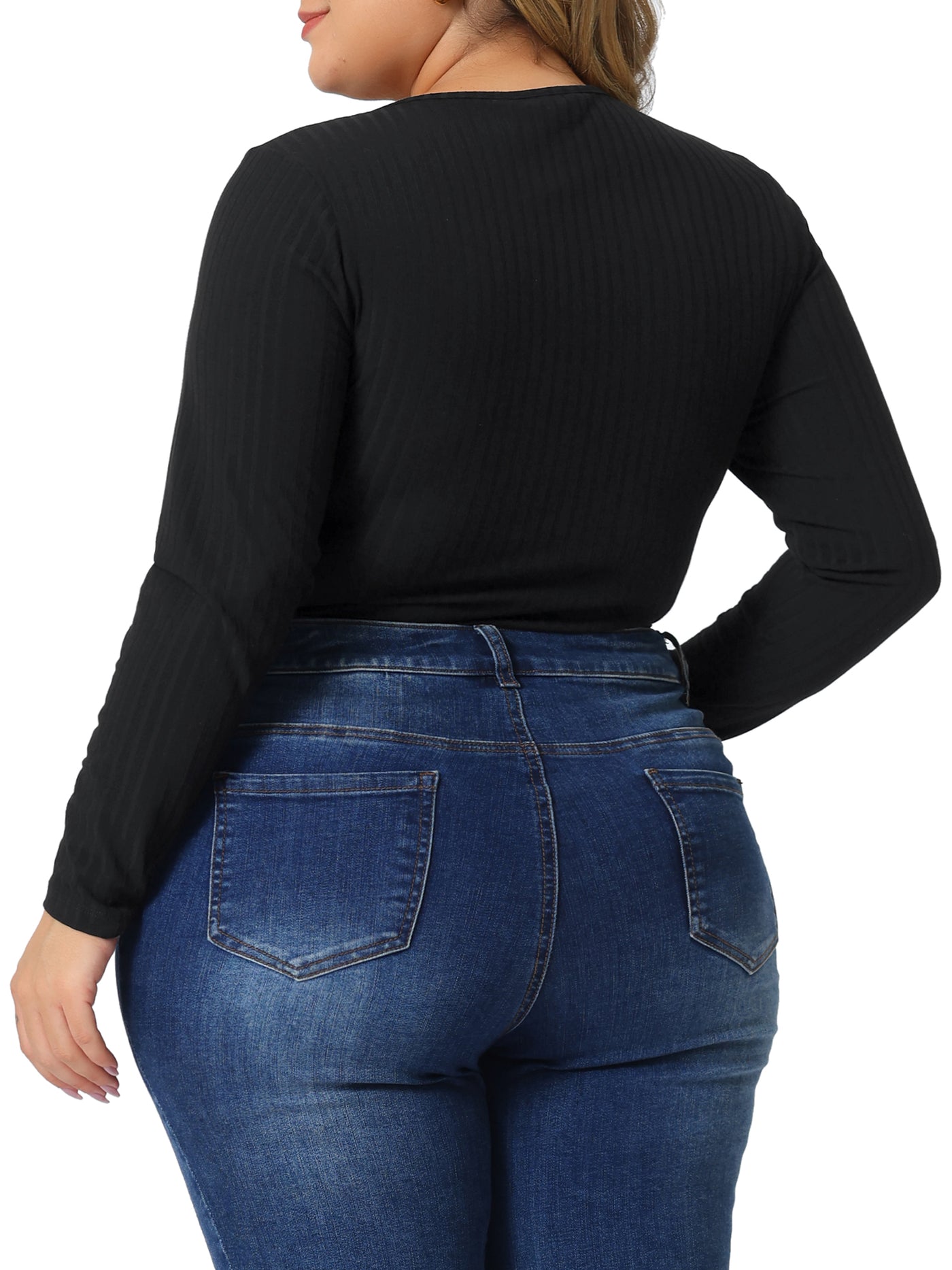 Bublédon Plus Size Bodysuits for Women Deep V Neck Zip Up Long Sleeve Tops Bodysuit Jumpsuit