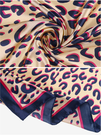 Leopard Print Square Satin Scarf, 35''' Large Silk Feeling Head Wrap Neck Scarves Bandanas for Women