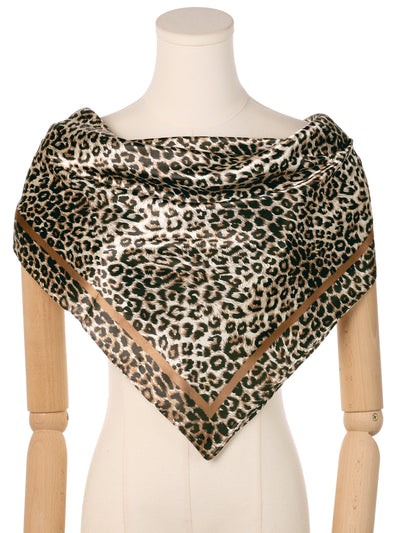 Women's Lightweight Leopard Silk Feeling Shawl Scarf Large Square Scarves 90x90cm