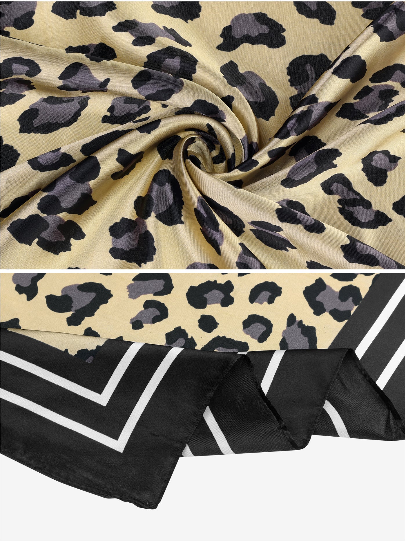 Bublédon Women's Satin Silk Feeling Scarf Leopard Printed Large Scarves Square 90x90cm