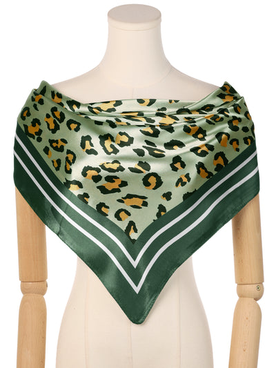Women's Satin Silk Feeling Scarf Leopard Printed Large Scarves Square 90x90cm