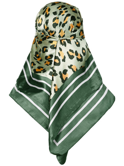 Women's Satin Silk Feeling Scarf Leopard Printed Large Scarves Square 90x90cm