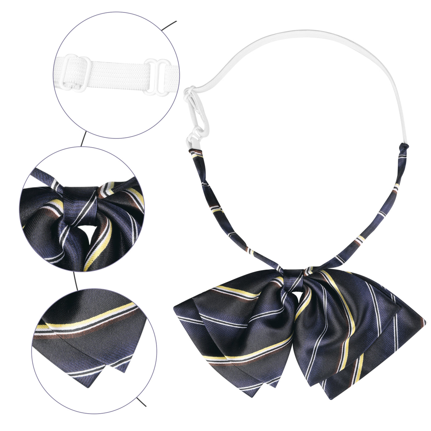 Bublédon Cute Uniform Tie, Double Layers Pretied Bowknot, Striped Bow Ties for Women School Casual
