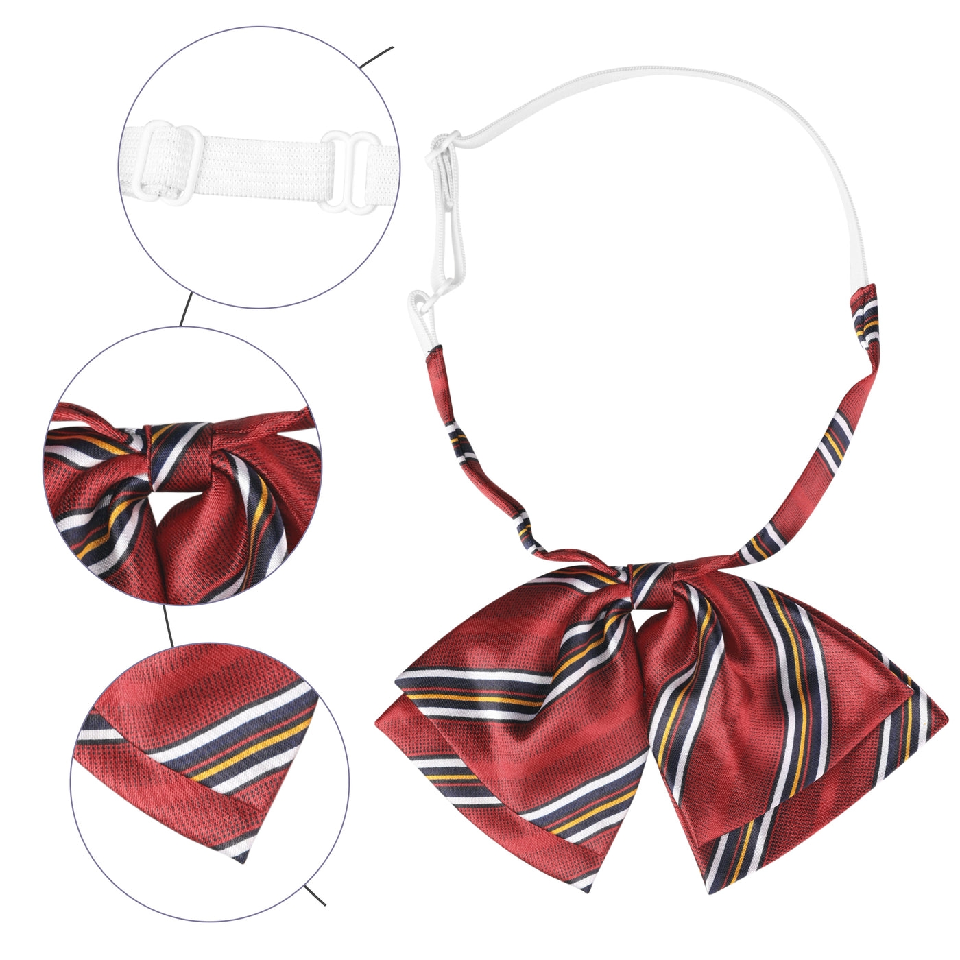 Bublédon Cute Uniform Tie, Double Layers Pretied Bowknot, Striped Bow Ties for Women School Casual