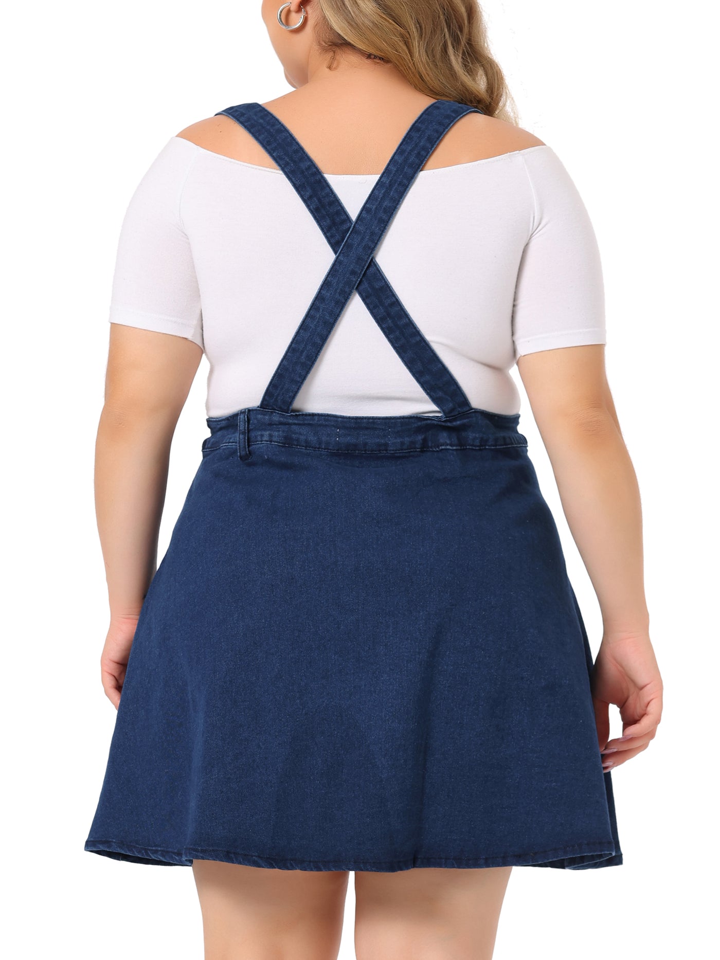 Bublédon A Line Denim Elastic Back Suspender Skirt
