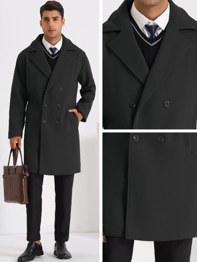 Notch Lapel Long Coat Men's Classic Solid Color Double Breasted Overcoat