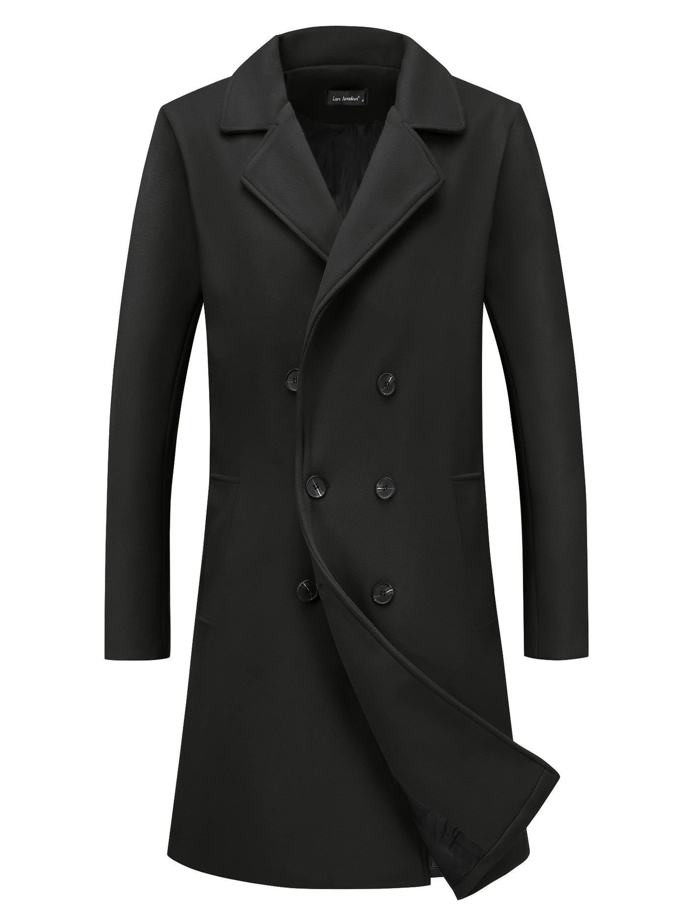 Bublédon Notch Lapel Long Coat Men's Classic Solid Color Double Breasted Overcoat