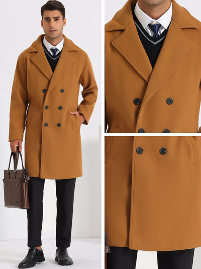 Notch Lapel Long Coat Men's Classic Solid Color Double Breasted Overcoat