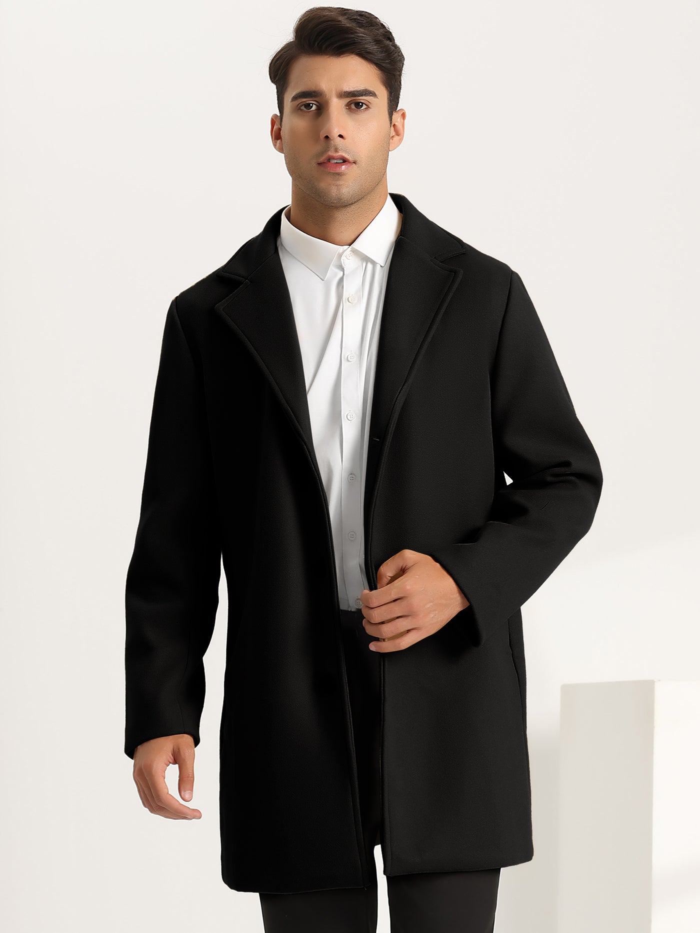 Bublédon Long Overcoat for Men's Notched Collar Single Breasted Winter Outwear Trench Coats