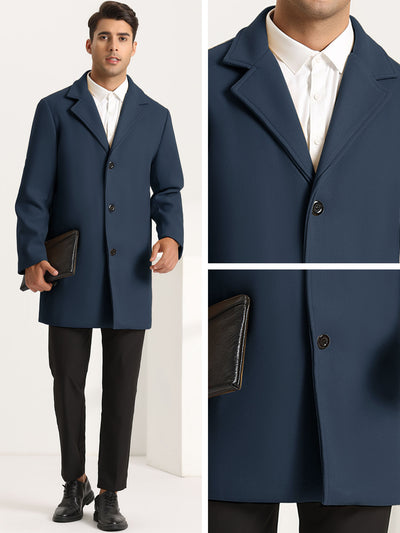 Long Overcoat for Men's Notched Collar Single Breasted Winter Outwear Trench Coats
