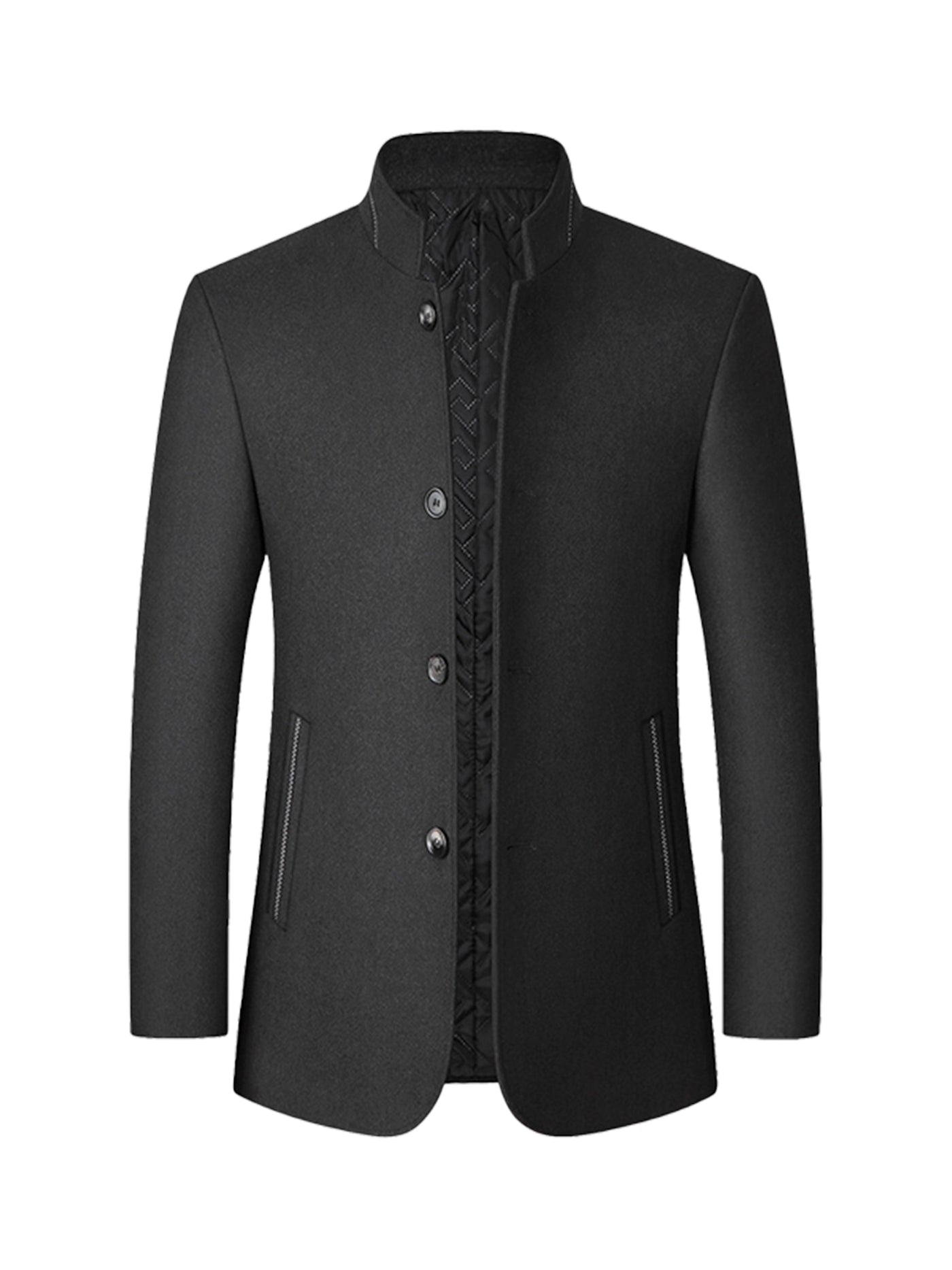 Bublédon Winter Coats for Men's Stand Collar Single Breasted Mid-Length Overcoats