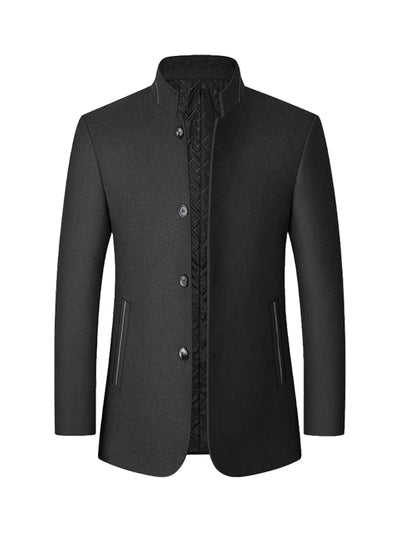 Winter Coats for Men's Stand Collar Single Breasted Mid-Length Overcoats