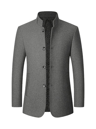 Winter Coats for Men's Stand Collar Single Breasted Mid-Length Overcoats