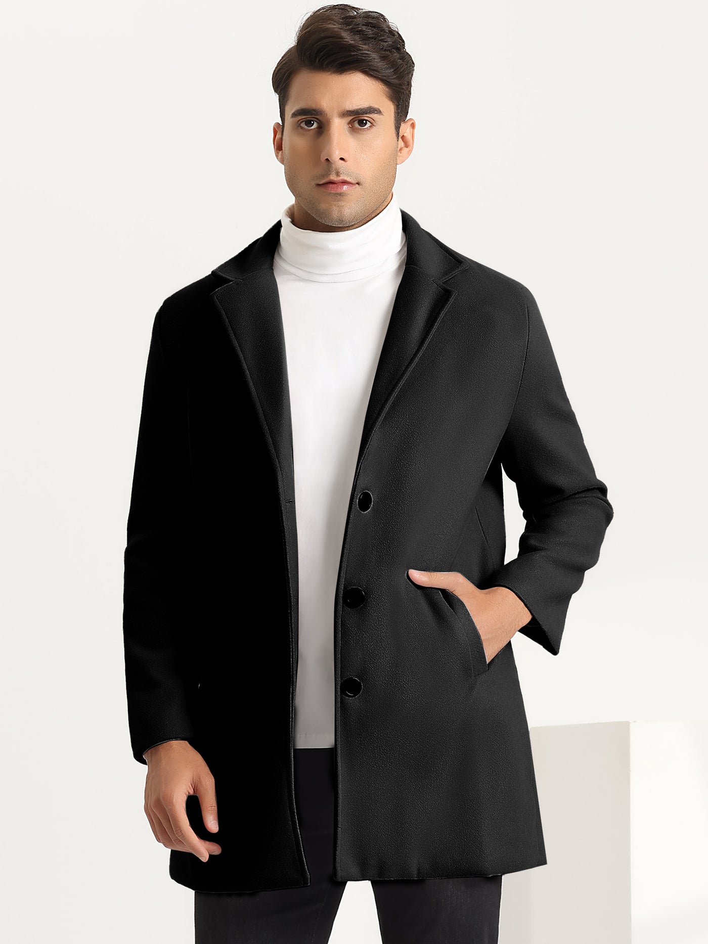 Bublédon Classic Overcoat for Men's Notched Lapel Single Breasted Formal Long Coat