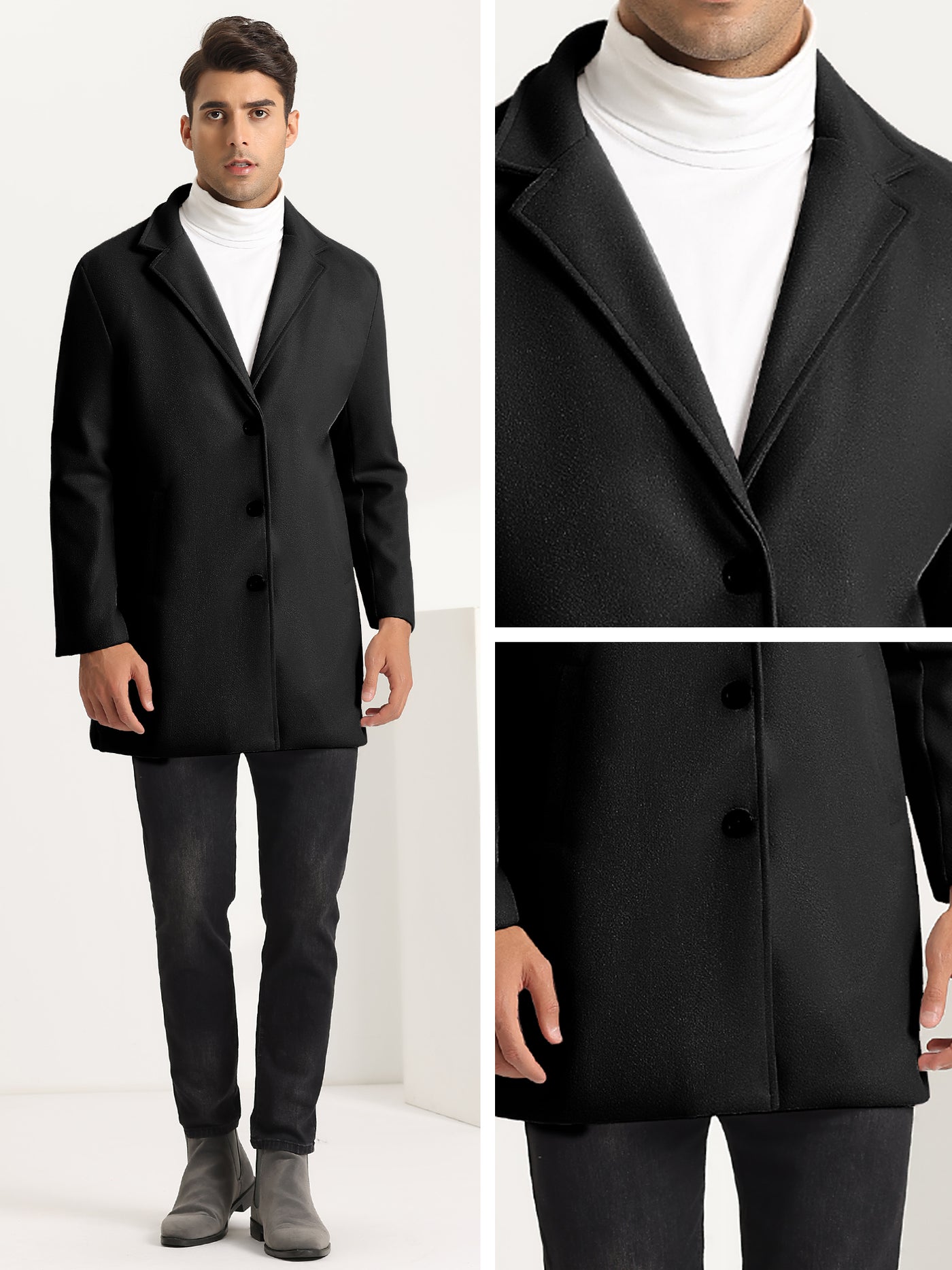 Bublédon Classic Overcoat for Men's Notched Lapel Single Breasted Formal Long Coat
