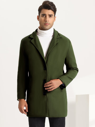 Classic Overcoat for Men's Notched Lapel Single Breasted Formal Long Coat