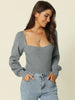 Slim Fit Collarless Bishop Sleeve Crop Top