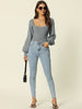 Slim Fit Collarless Bishop Sleeve Crop Top