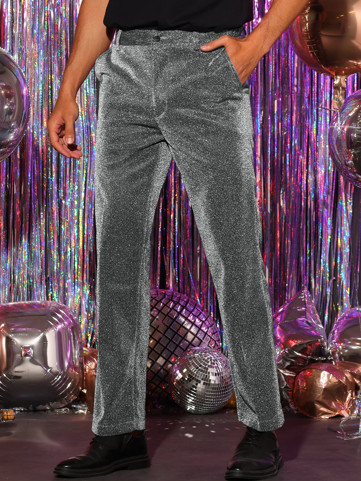 Bublédon Metallic Pants for Men's Straight Leg Party Nightclub Glitter Dress Trouser