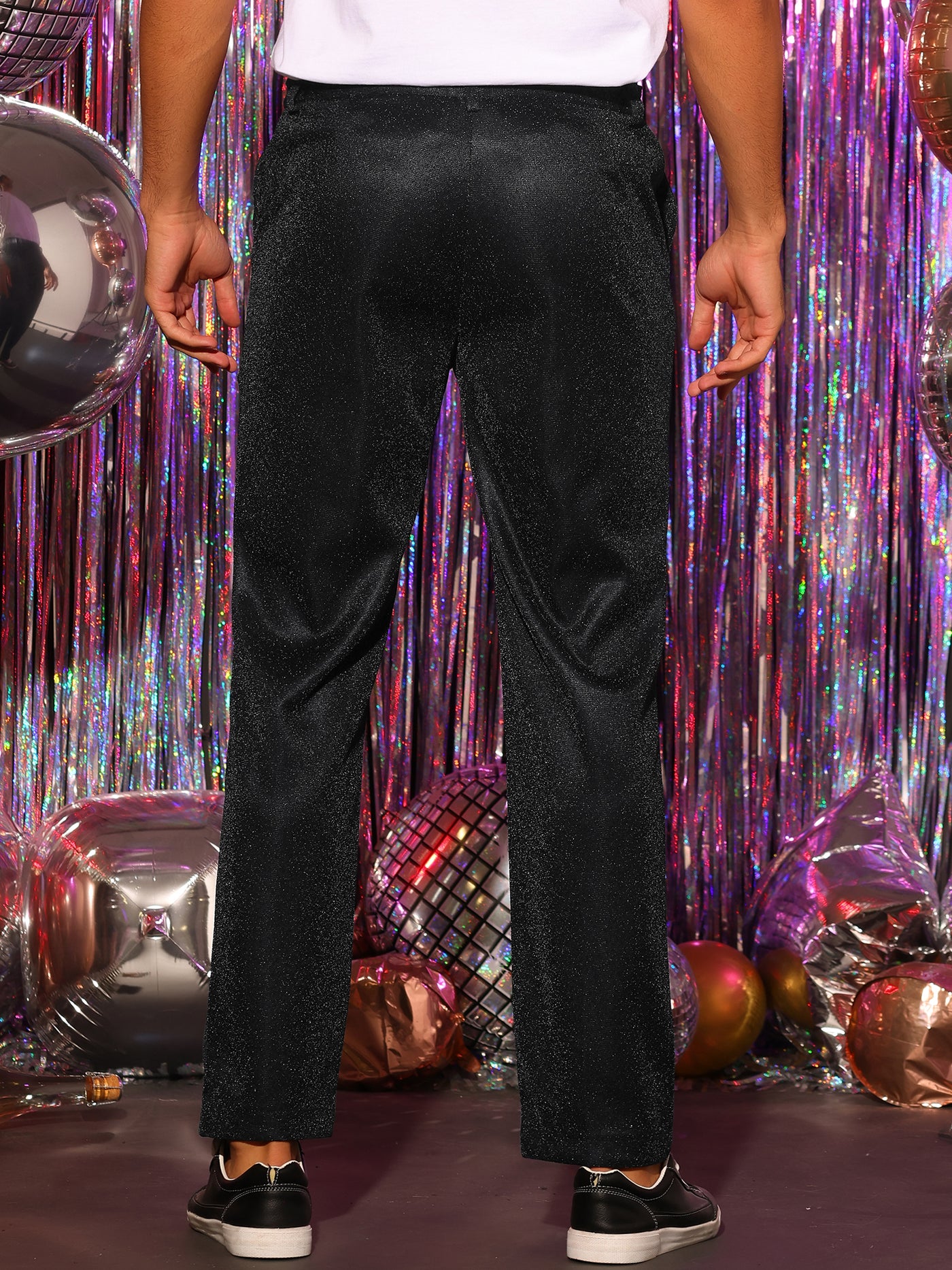 Bublédon Metallic Pants for Men's Straight Leg Party Nightclub Glitter Dress Trouser