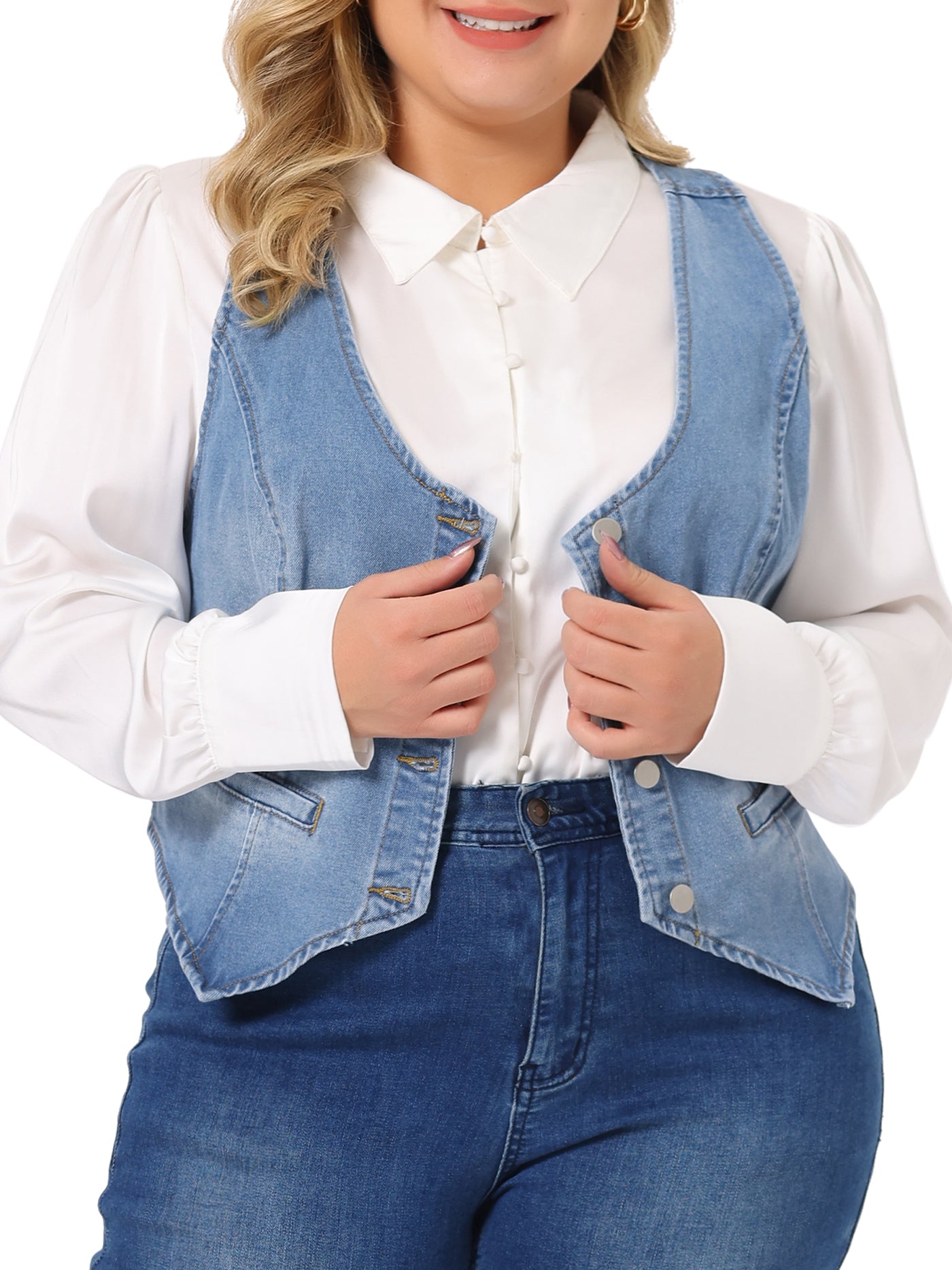 Bublédon Women's Plus Size Denim Sleeveless Jacket Button Up Vintage Jean Waistcoat Vests