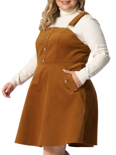 Plus Size Corduroy Pinafore Adjustable Strap Overall Dress Suspender Skirt