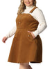 Plus Size Corduroy Pinafore Adjustable Strap Overall Dress Suspender Skirt