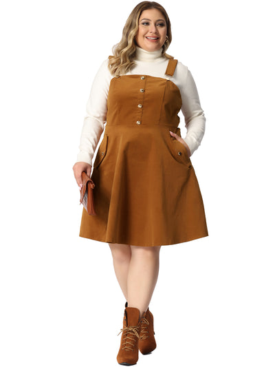 Plus Size Corduroy Pinafore Adjustable Strap Overall Dress Suspender Skirt