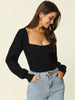 Slim Fit Collarless Bishop Sleeve Crop Top
