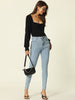 Slim Fit Collarless Bishop Sleeve Crop Top
